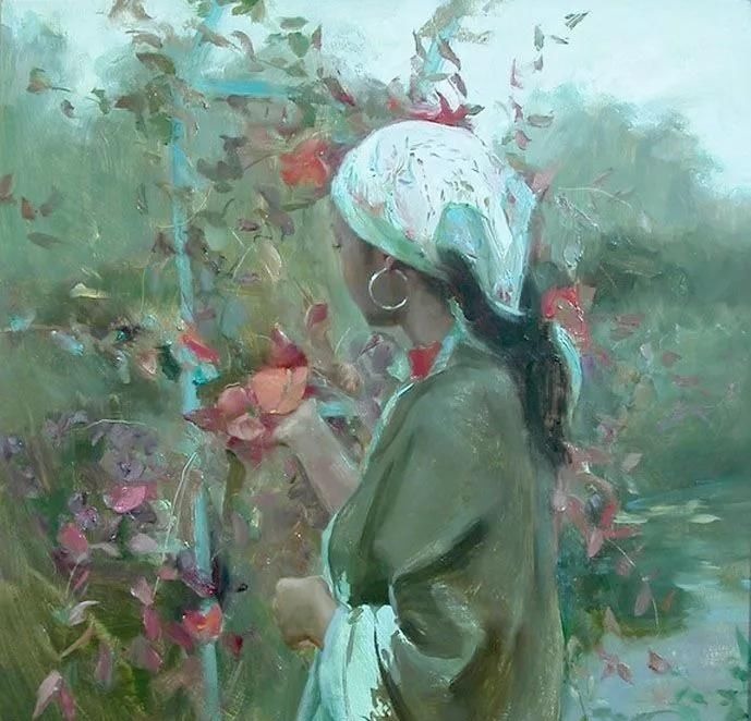 笔法!一位年轻的美女画家,用多变的笔法画出别样的美感