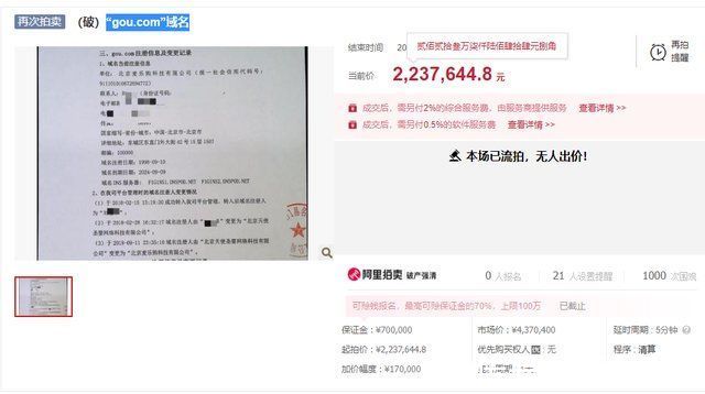 马云|耗千万购“gou.com”223万二拍，竟无一人问津，创始人为清华马云