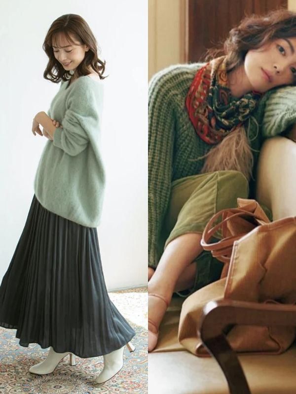 春天就该添一点“绿”，日系风绿色系毛衣搭配来了，太好看了