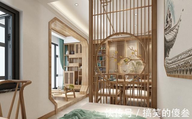 新中式风|130平米新中式风,听了老公的话,餐厅酒柜这样设计,美观又实用