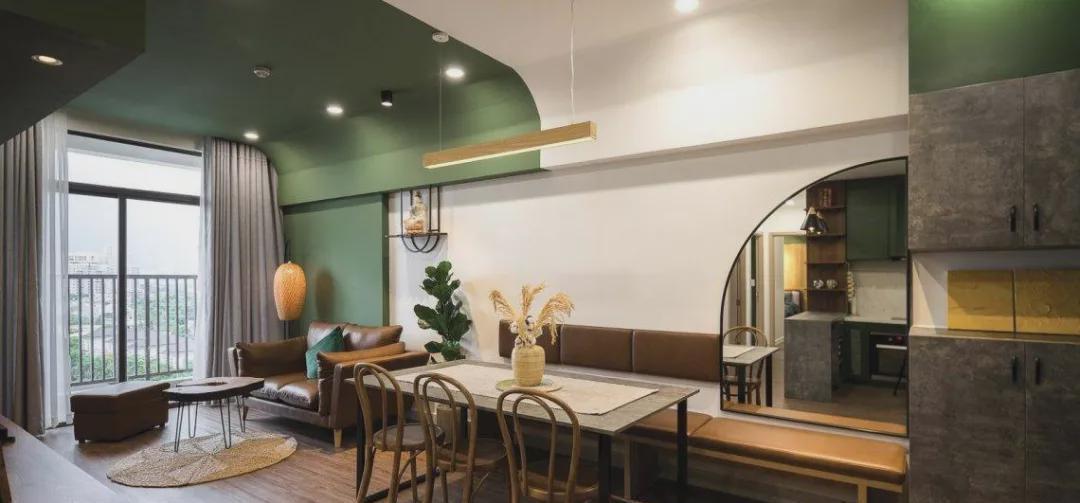 复古绿|78㎡装出2卧室+书房+衣帽间，并用复古绿填满，小户型值得借鉴