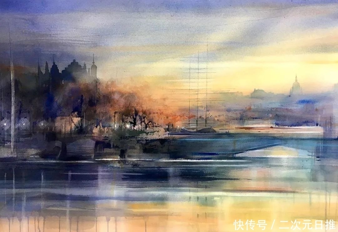 水彩画!空灵的水彩画,在抽象与写实间徘徊,把城市变得像梦境一般