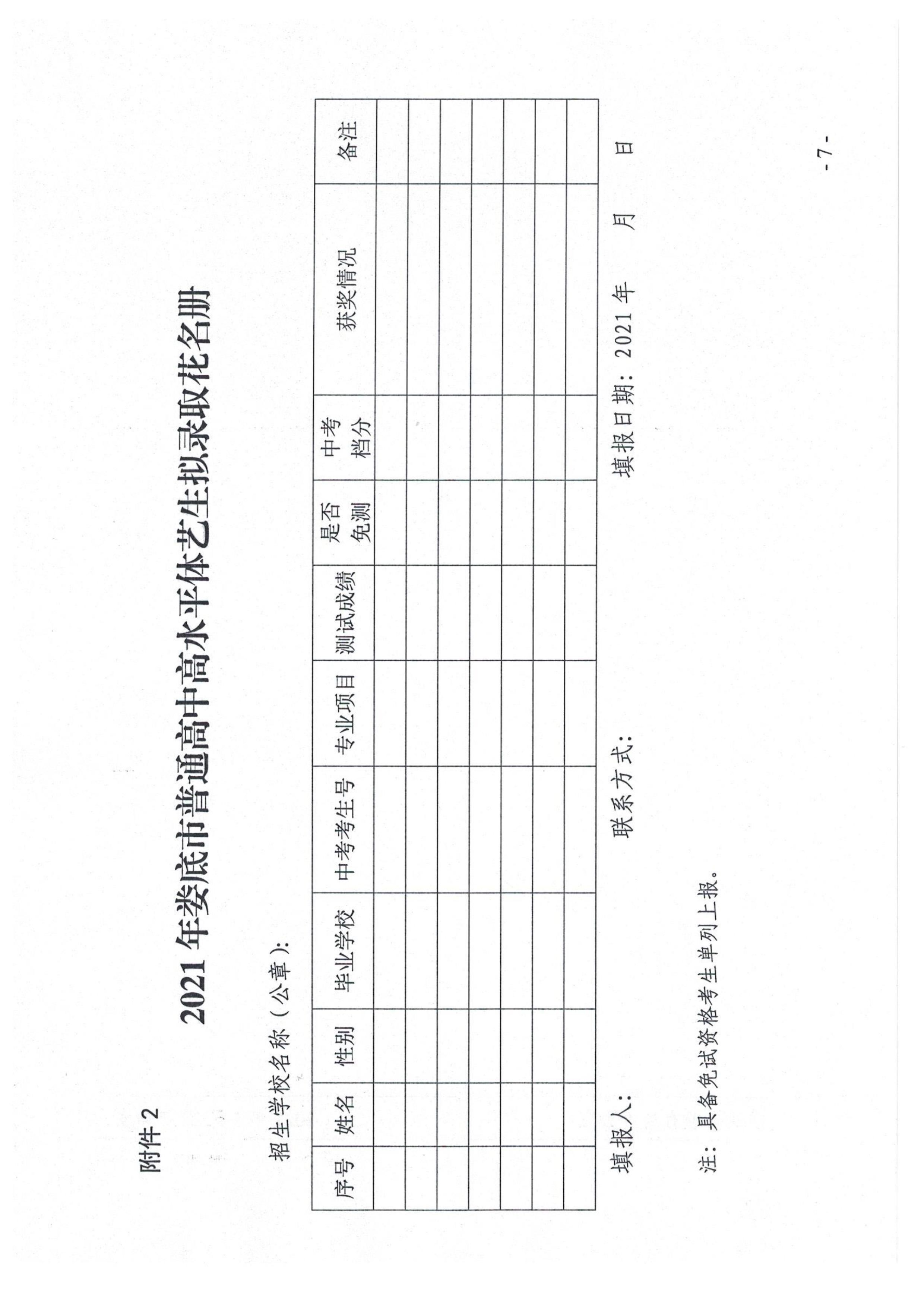 关于2021年普通高中学校自主招收高水平体艺生的实施意见