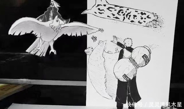 立体感|火影大神用铅笔画3D特效,鸣人大战斑帅出天际