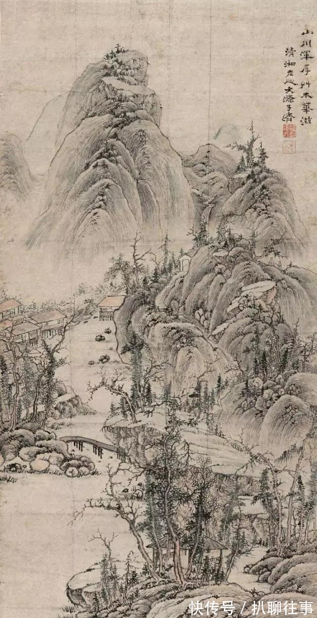 水墨纸本|清初四大画僧笔下的意境山水,不只是养眼