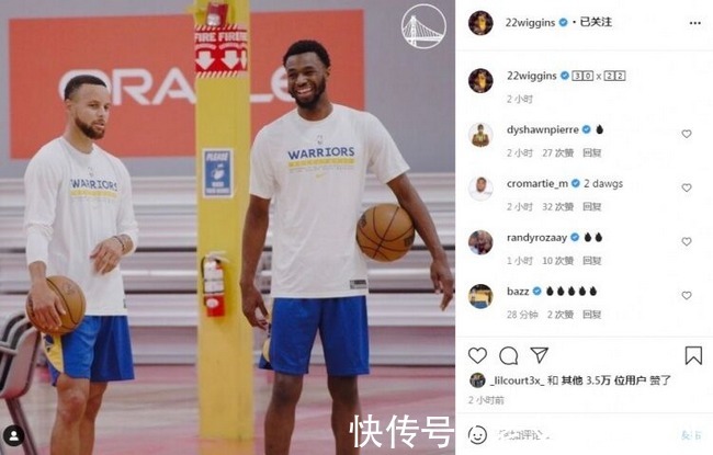 训练|开心!维金斯晒与库里一起训练合影:30X22