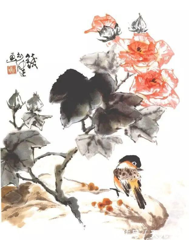 花鸟画@他的师父是海派小写意花鸟画第一人江寒汀，其作品自然也不差