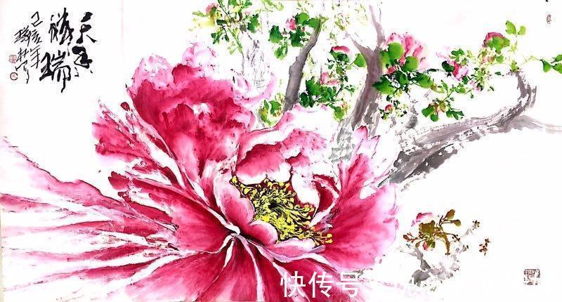 牡丹#画面溢花香，沁心扉，当代著名画家肖瑞权国画牡丹作品欣赏