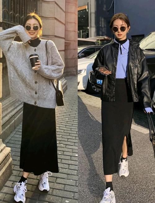 最近有种“内搭”很火，叫“黑色打底衫＋半裙”，配什么外套都美