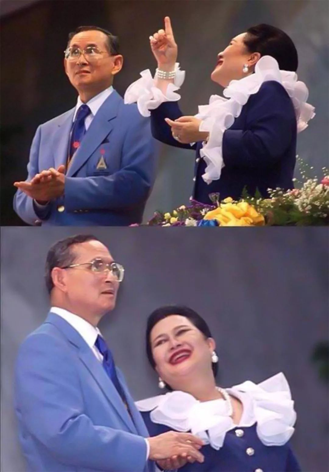 爱情故事$晚年诗丽吉低下了高傲的头,对丈夫牵手揽腰又献花,泰王被撩蒙了