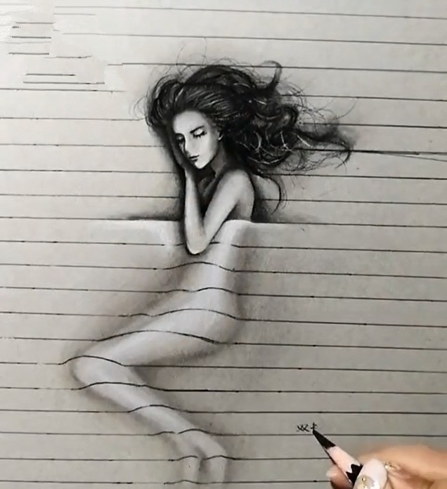 立体感#美术生手绘“3D”女友,画上线条立体感十足,网友:不好意思看了