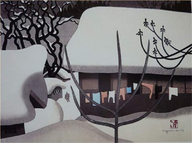 版画!日本近代版画大师斋藤清冬日雪景系列版画作品