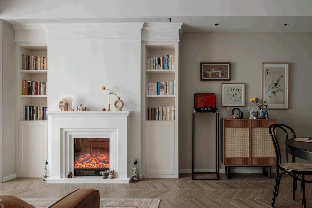 屋主|79平米混搭风格,客厅的壁炉电视墙,书房的隐形床,都是大制作!