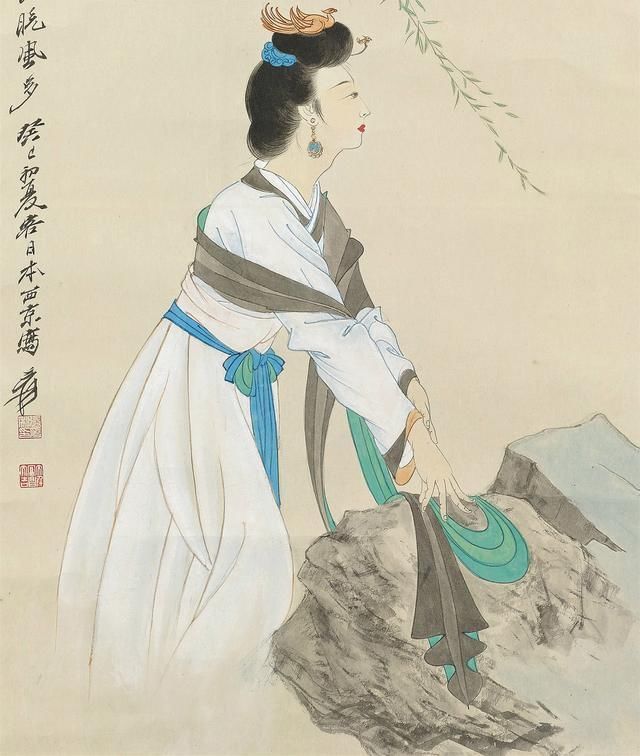 敦煌壁画|张大千仕女画《柳荫凝思》一声归去也，门外晓风多