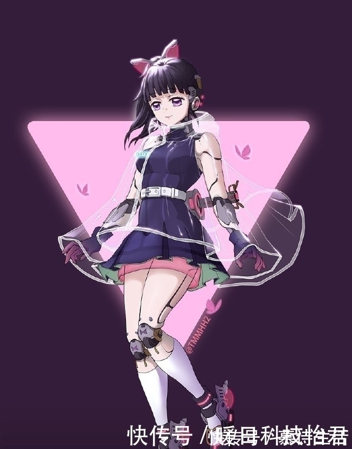 画师|赛博朋克风《鬼灭之刃》,蝴蝶忍拥有透明翅膀,祢豆子神秘感十足