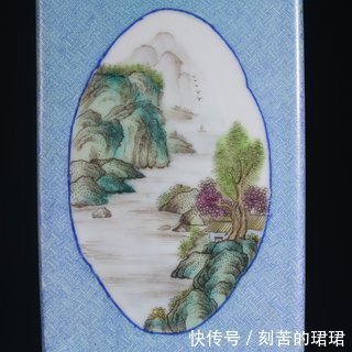 蓝釉&清,蓝釉粉彩开窗四方赏瓶