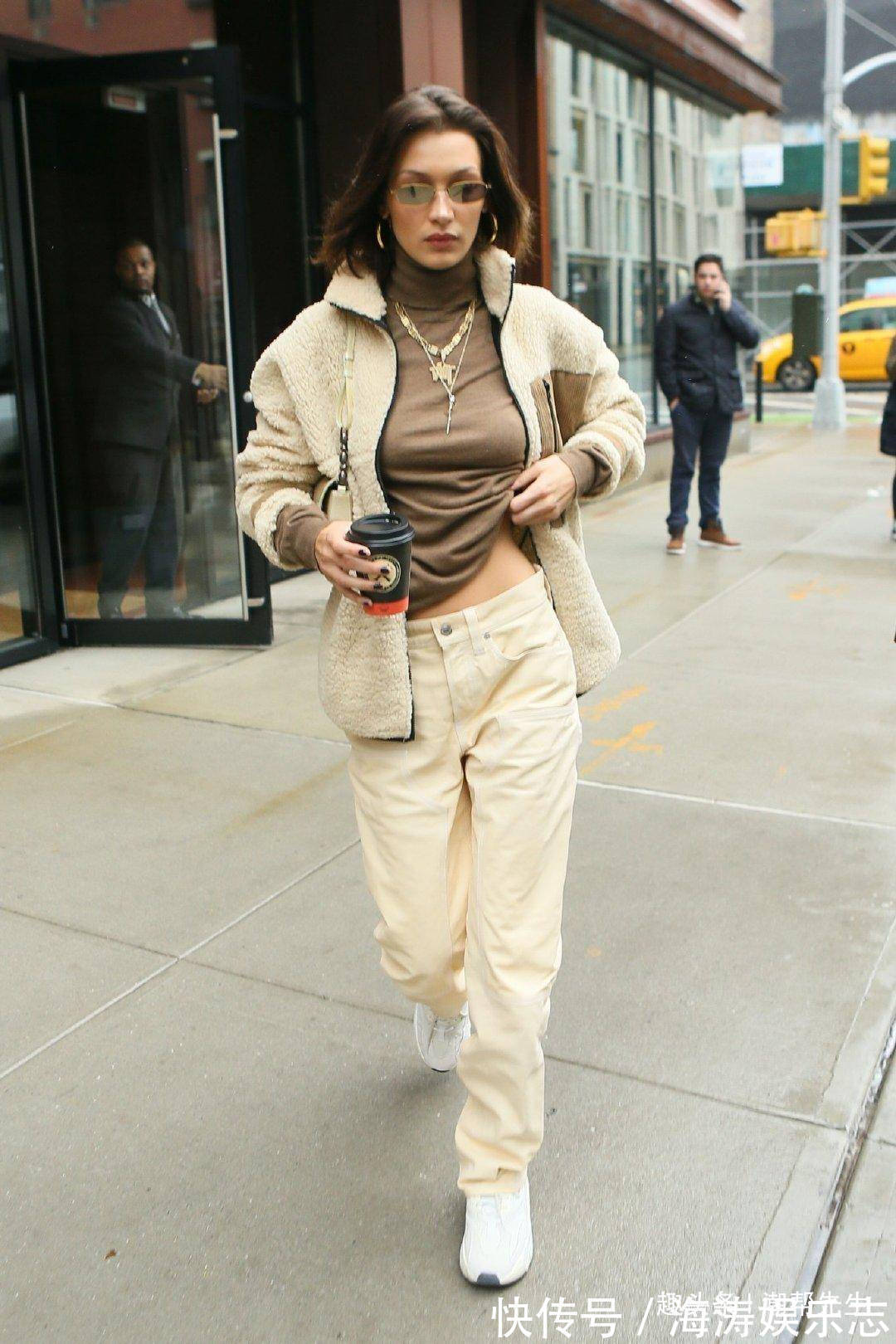 街拍 贝拉穿衣真“省布料”,胸前开个大洞撑场面,超模果然什么都敢穿