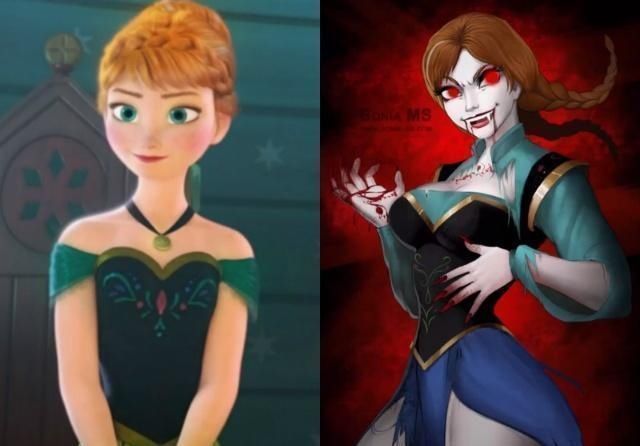 白雪公主#迪士尼公主变成恐怖“怪物”,丧尸让人害怕,吸血鬼画风妖娆