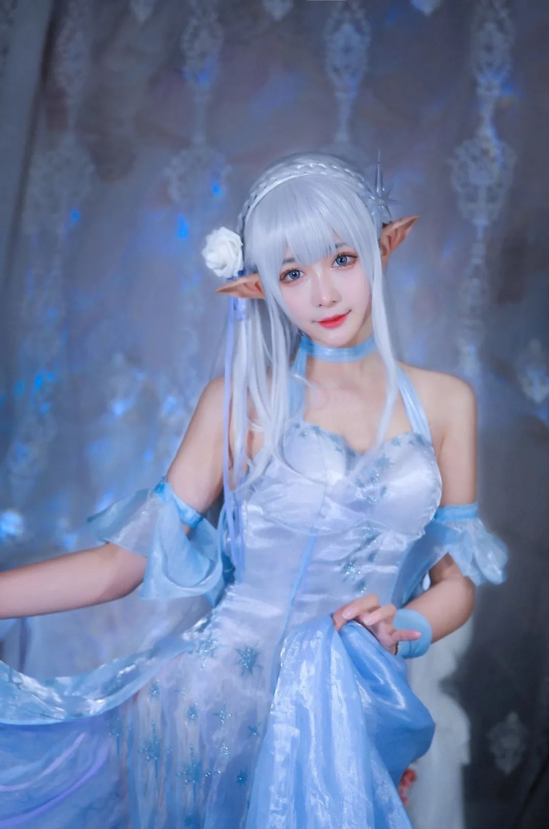 艾米莉亚|cos：艾米莉亚冰晶礼服cos正片@鱼子酱