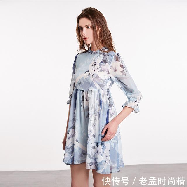 雪纺连衣裙 适合80后女性印花连衣裙,高贵名媛显气质,秀出好身材