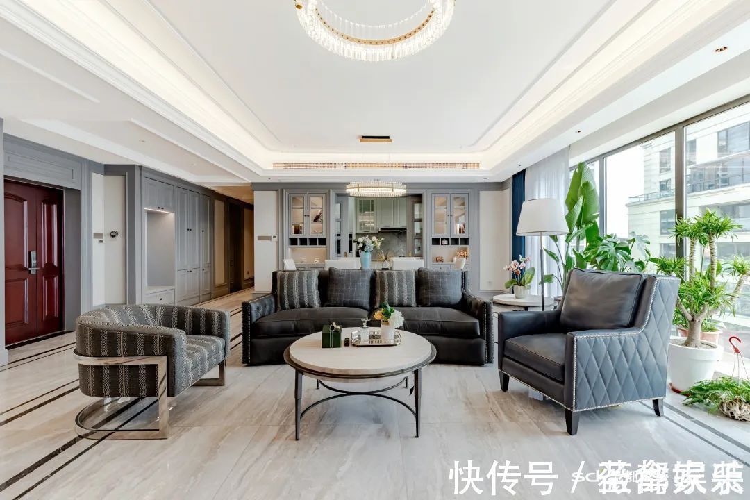 装修|206㎡大户型装修案例:超大横厅+衣帽间+景观阳台,神仙配色 心动