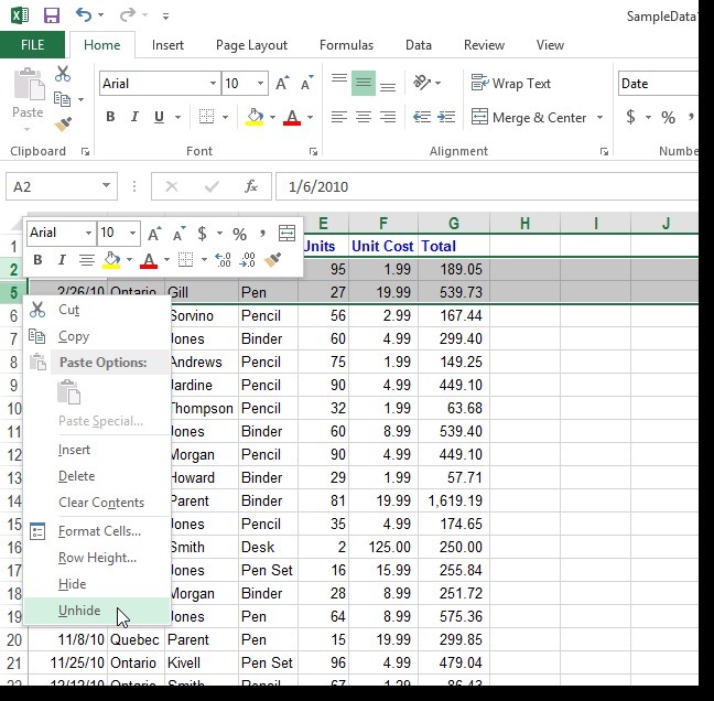 (excel怎么取消隐藏行或列)如何在Excel 2013中隐藏和取消隐藏行和列