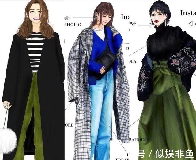 格纹 真人的搭配看烦了!来看下日本插画师momo,手绘秋冬穿搭