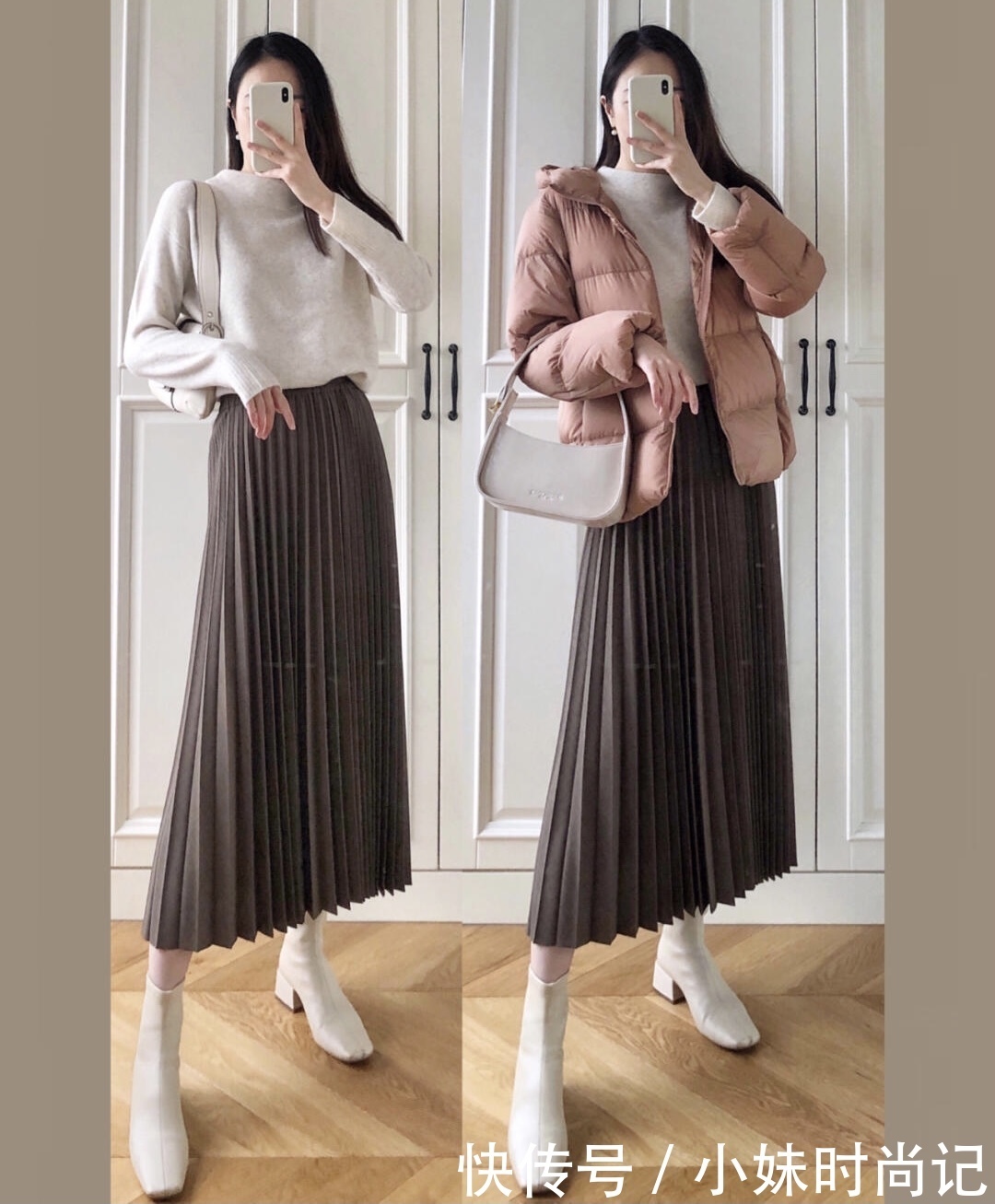 短款羽绒服怎么穿搭更显腿长?学她搭配高腰下装,尽显高挑女神范