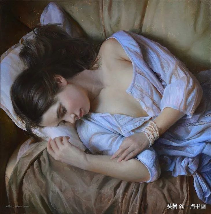 绘画|她痴迷于画那些睡觉觉的美女,青春清纯,宁静唯美
