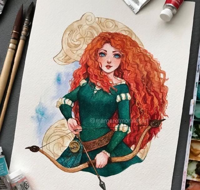 莫阿娜|水彩手绘风的迪士尼公主,艾莎美得很冷艳,花木兰国风韵味很漂亮