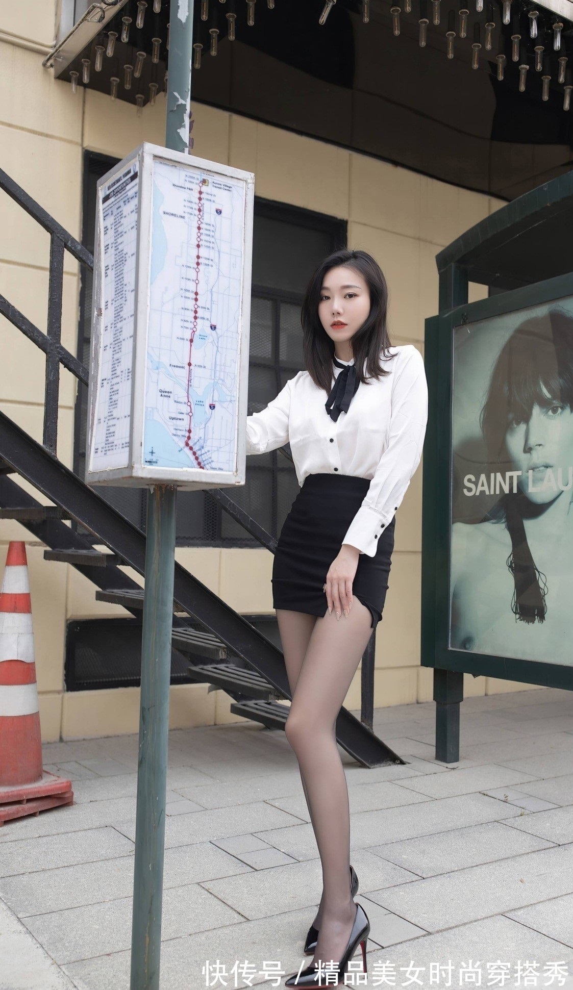 穿搭 白色的衬衫下搭黑色的包臀裙,黑与白的搭配总是那么的经典有型