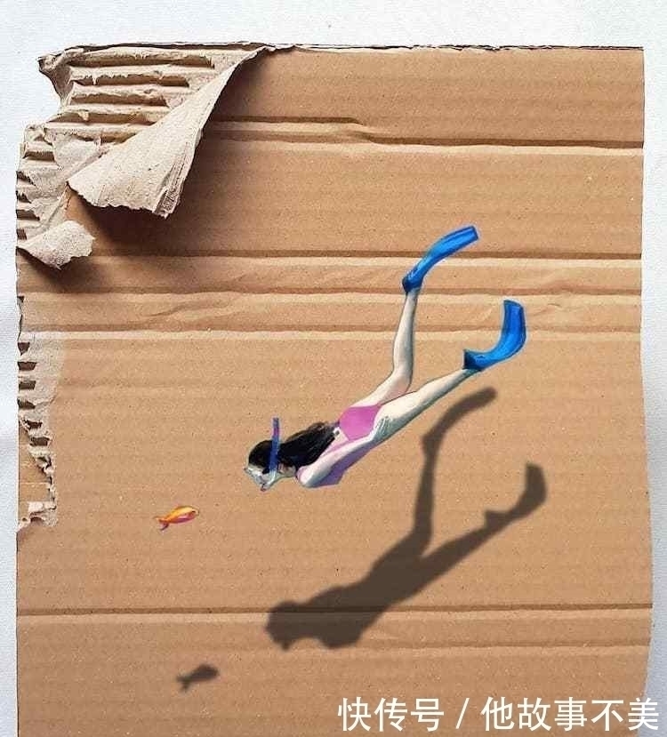 golchini|她捡来几个“烂纸箱”,画上游泳的小人,瞬间变成了艺术品