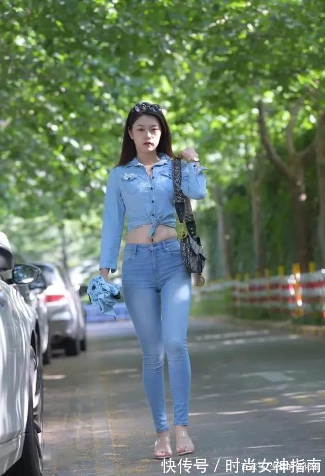 牛仔裤 宽松牛仔衬衣束腰搭配高腰牛仔裤,分分钟展现宽胯细腰身材!