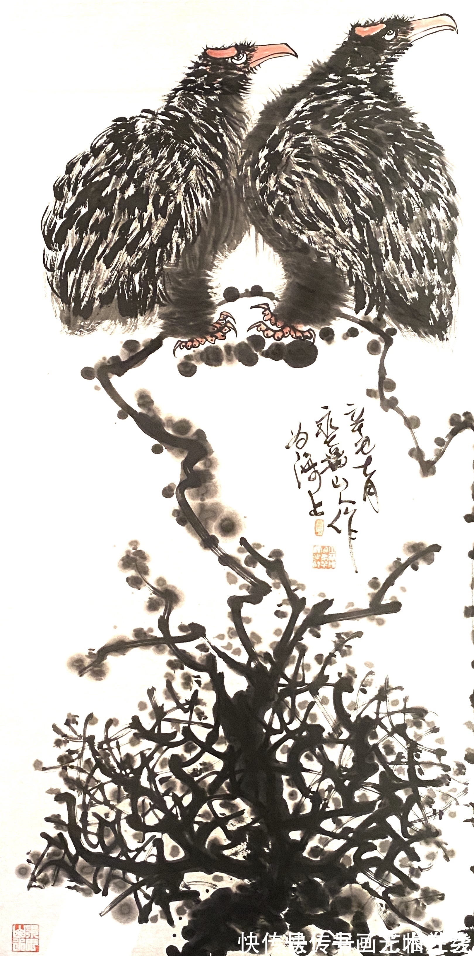 画家@国画家、画鹰大家、指墨画艺术大师朱祖国鹰石图——备受市场青睐!