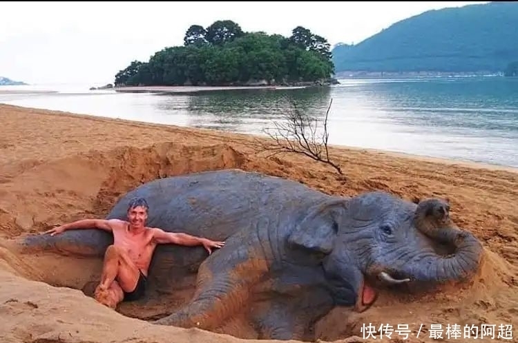 他创作出超写实的沙雕动物,一头用沙子堆成的公牛,引起轰动