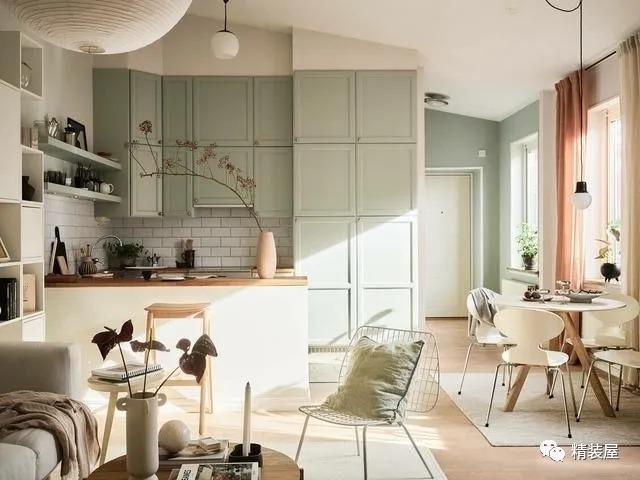 浅绿色|50平北欧小户型住宅,粉嫩绿色加上美美的阳光,清新简约真的赞
