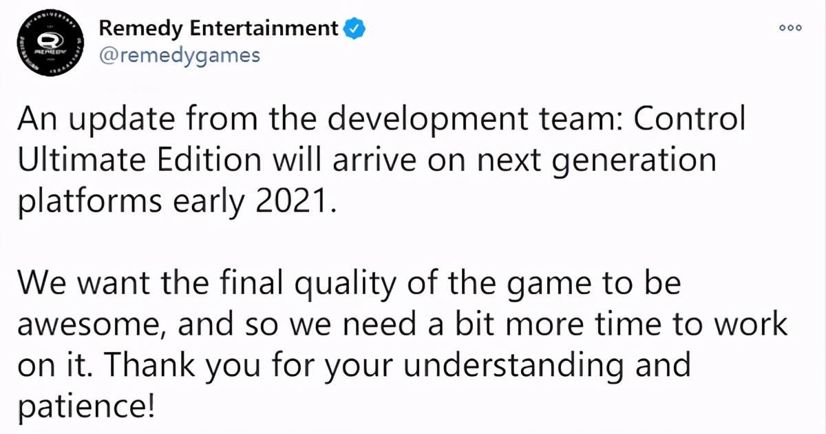 发售|《控制 终极版》PS5与XSX/S版延期至2021年初发售