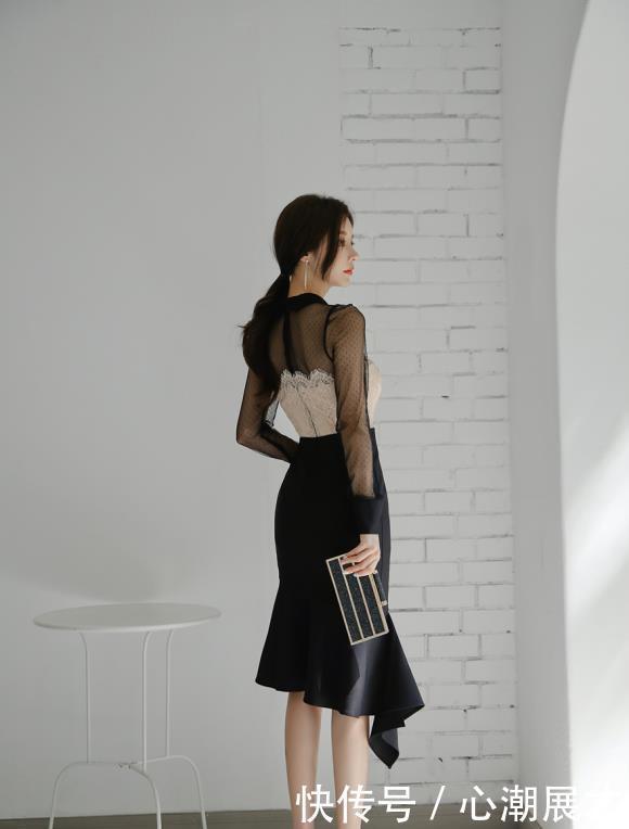 美人图鉴孙允珠:黑白相间星点飘纱百褶混搭裙