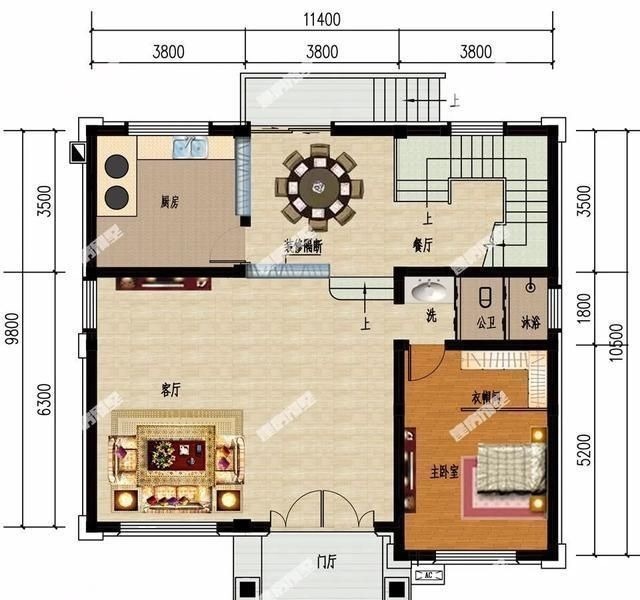 主卧室|尺寸相同的两栋农村别墅,采用不同风格设计,客厅都挑空