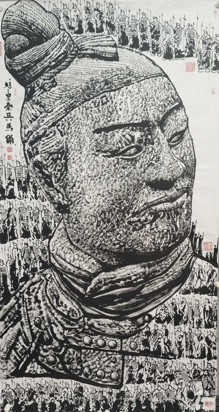 焦墨画|秦始皇兵马俑马培童焦墨组画，震动画坛，叹为观止！