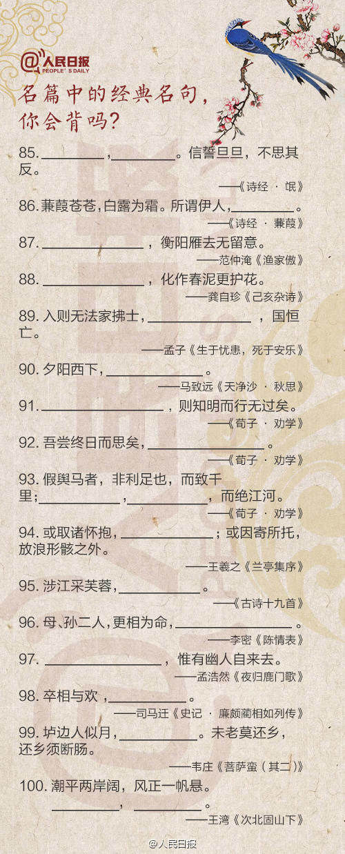 汇总|2021高三语文第一轮复习：历年高考必考古诗文汇总