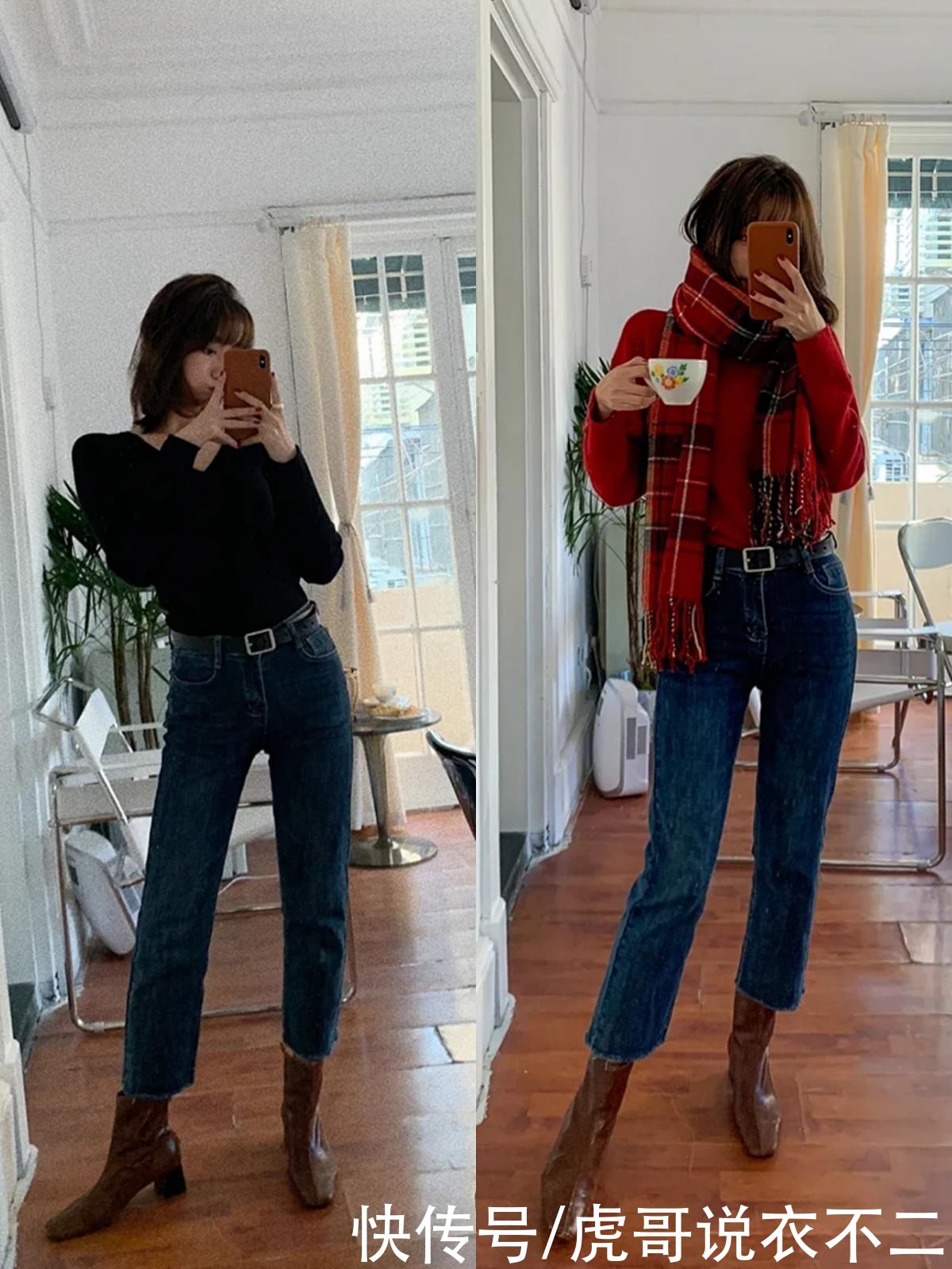 春季别总穿小脚牛仔裤了，法式牛仔裤正流行，一裤多穿时髦又高级