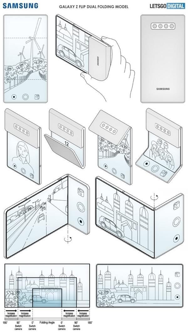 折叠|三星折叠屏新机渲染图曝光 采用双铰链双折叠设计