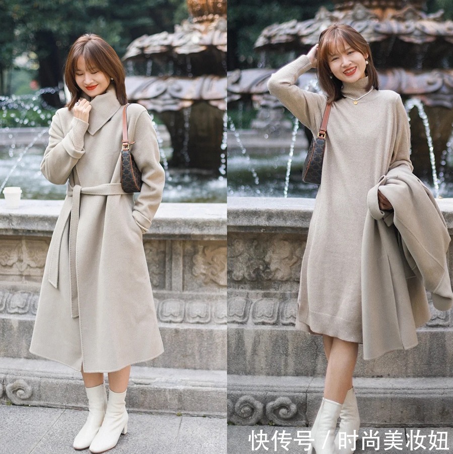 穿搭 梨形身材学会穿“大衣+裙子”,不显胖不臃肿,美得刚刚好