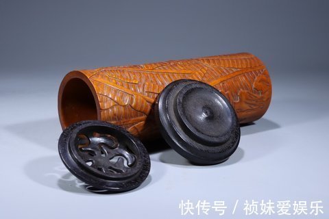 黄木雕$民国黄木雕·芭蕉纹香薰筒