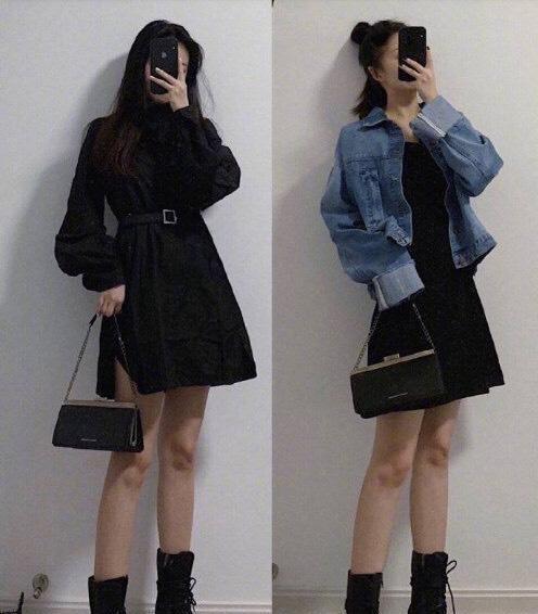 上下穿一身黑, 无论裙装还是裤装, 都能展现出早春气息