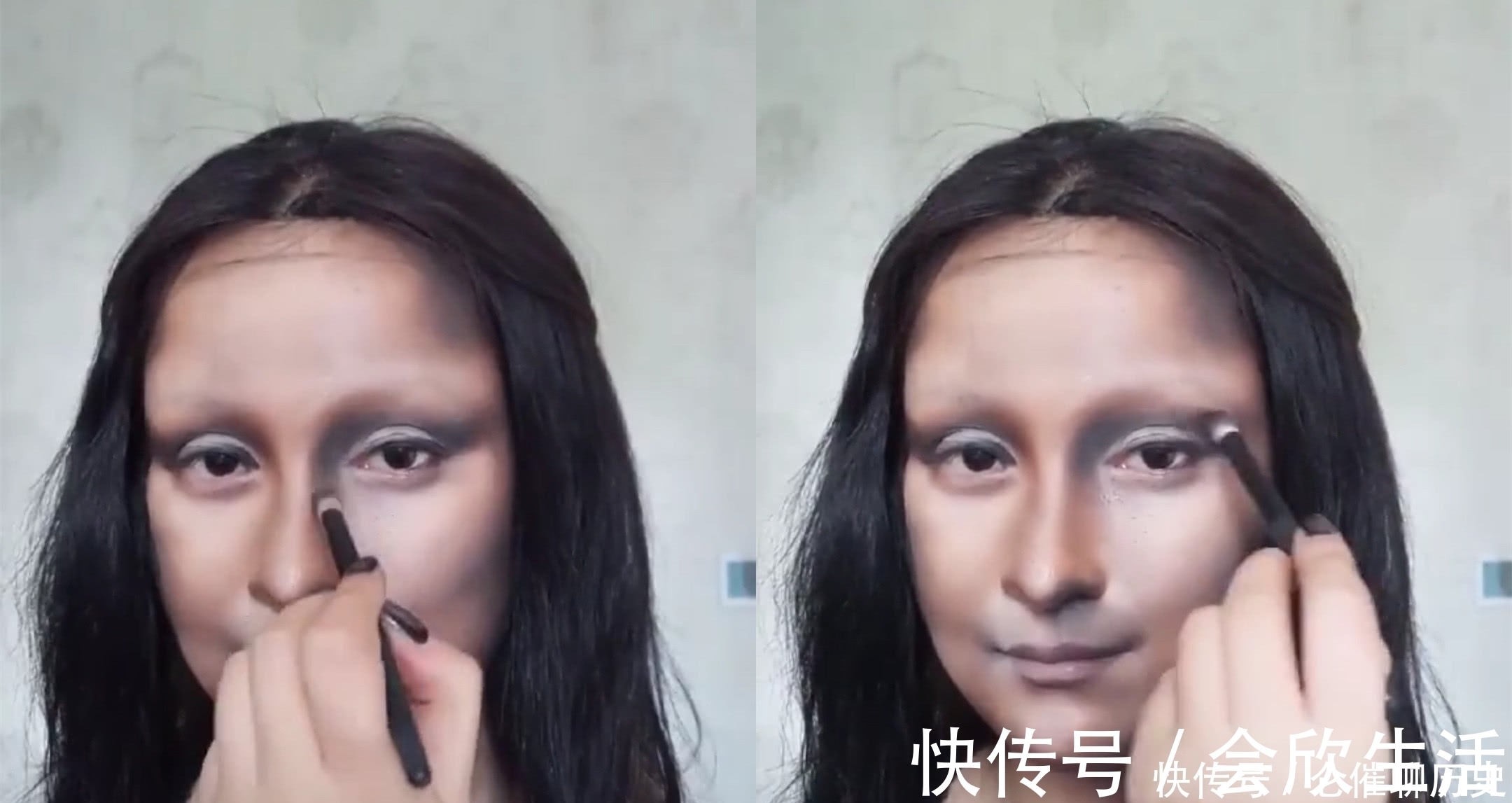 蒙娜丽莎|美妆博主仿妆“蒙娜丽莎”,开头:等着看戏,看结尾:油画成精了