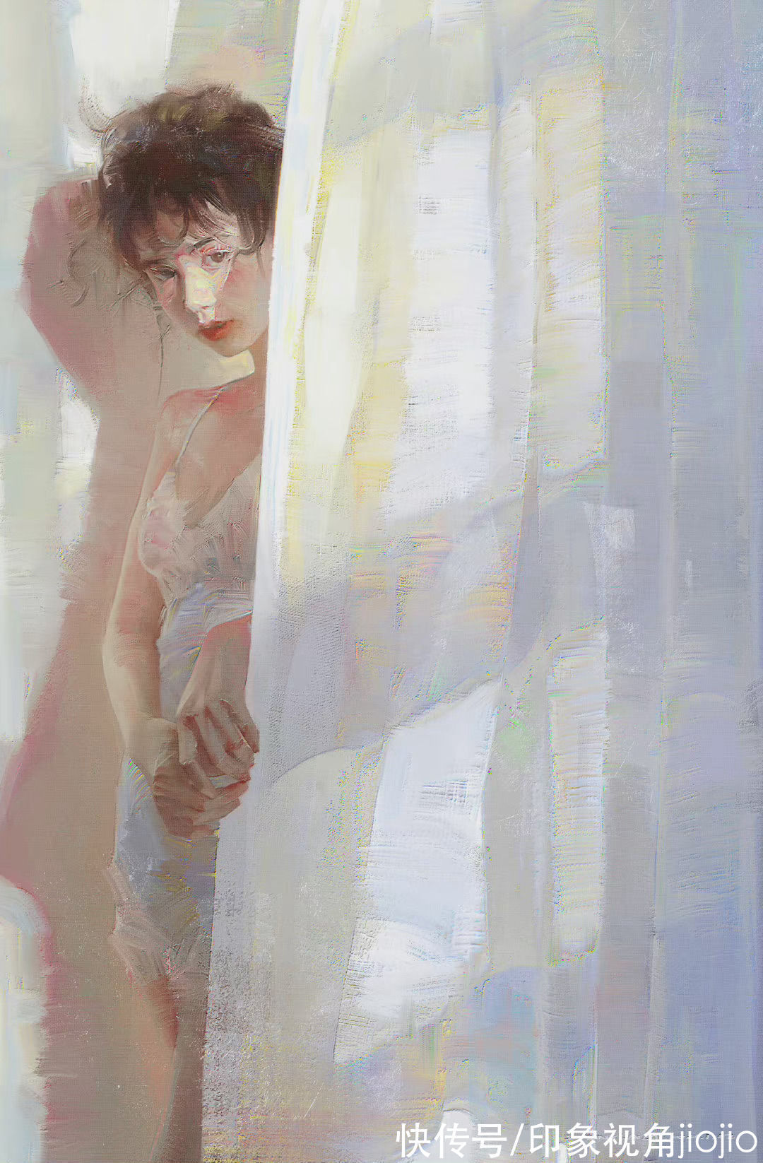 插画作品$高级油画质感的插画作品,笔下的白衣少女太梦幻了