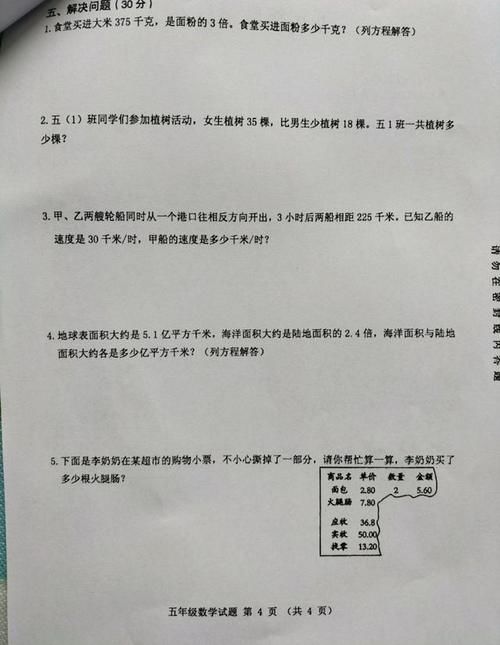 2020五年级数学期中试卷真题，告诉你考满分的秘诀（文末附空卷）