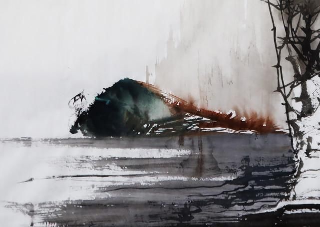 竹石$鉴赏:韦智杰原创作品《竹石图》,笔力遒劲,意蕴悠长